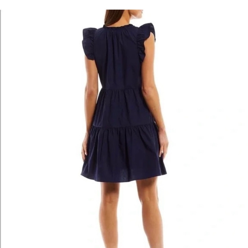 Chic Navy Ruffle Mini Dress - Picture 2 of 4